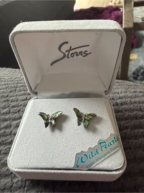 Wild Pearl Iridescent Green Butterfly Stud Earrings